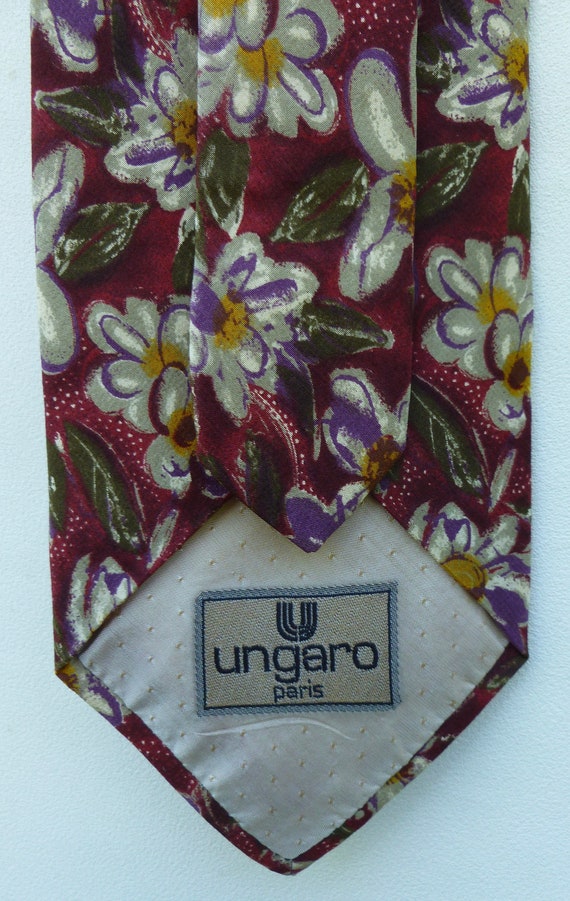 Vintage Burgundy Floral Silk Men's Necktie, Ungar… - image 5