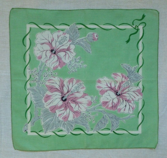 Vintage Green Cotton Handkerchief, Pink, White & … - image 10