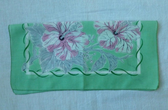 Vintage Green Cotton Handkerchief, Pink, White & … - image 6