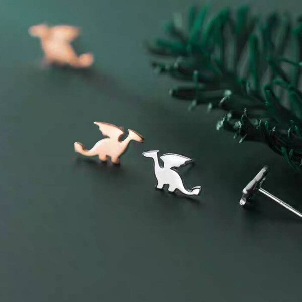 Sterling Silver Dragon Earring, Dragon Stud Earrings, Cute Dinosaur Jewelry, Simple Everyday, Gift For Her, Best Friend, Birthday Gift