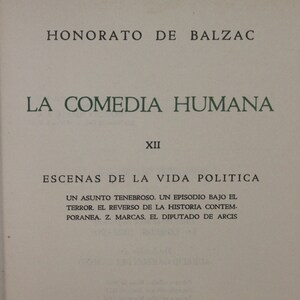 May include: A book cover with the title "La Comedia Humana" by Honorato de Balzac. The book is part of the Coleccion Malaga series and was published in Mexico in 1963.
