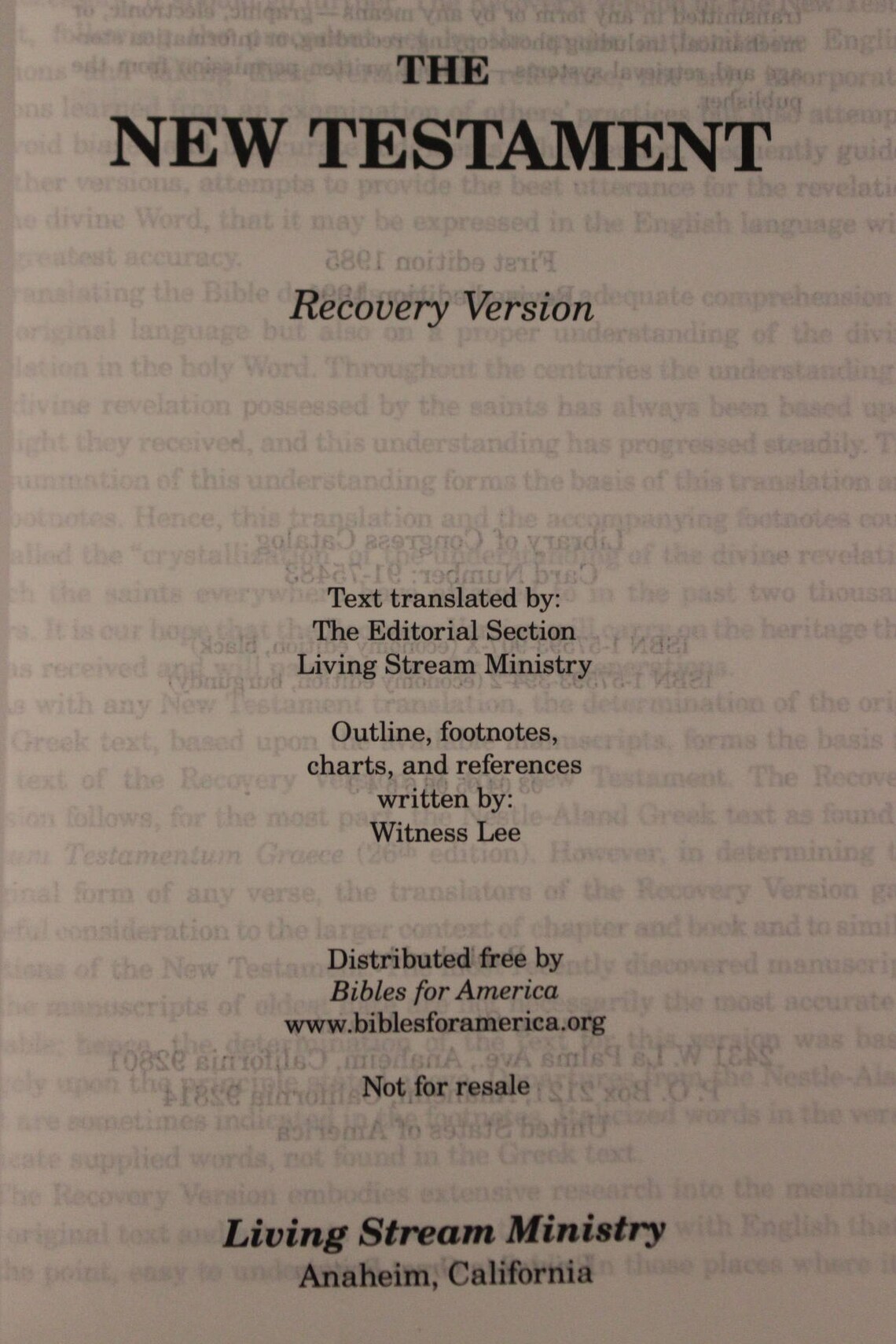 The New Testament Recovery Version bibles for America 1991 Etsy UK