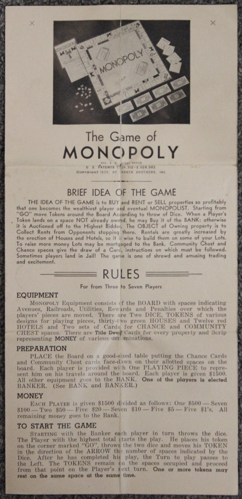 The Game of Monopoly Rulebook 1935, Parker Brothers, Inc. - Etsy