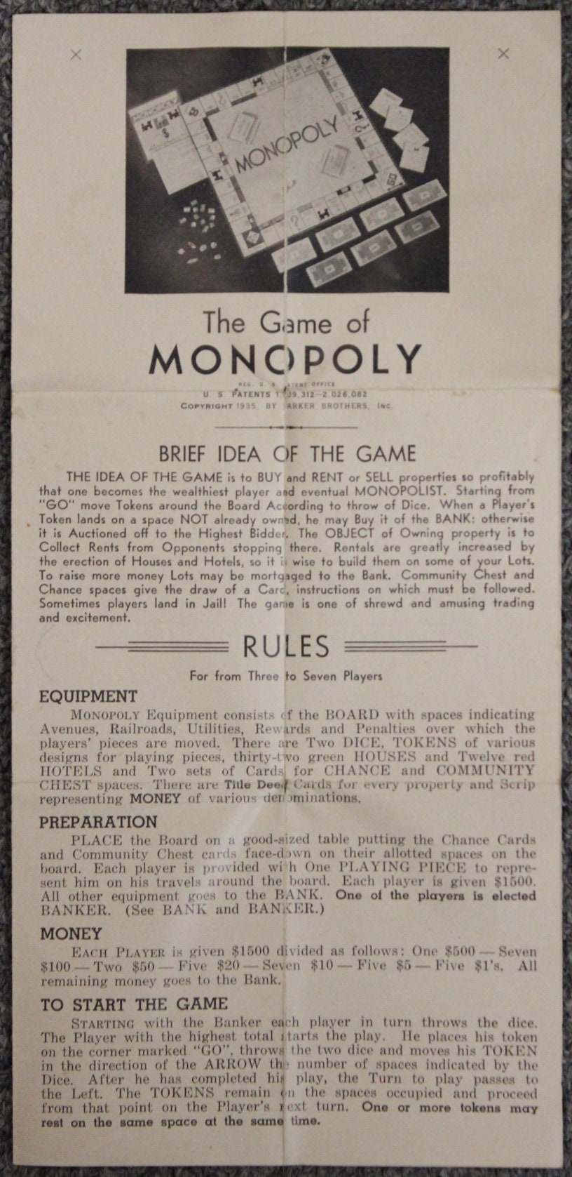The Game of Monopoly Rulebook 1935, Parker Brothers, Inc. - Etsy