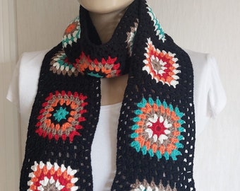 Winter Scarf - Granny Square Scarf- Ecru Scarf - Crochet Shawl - Sunflower Crochet Scarf - Crochet Accessory - Gift for Her - Bohemian Scarf