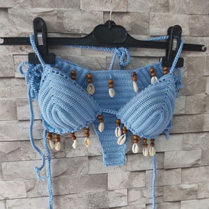 crochet bikini set, blue bikini, (color 350), Sea Shells bikini, women swimwear, crochet bikini swimsuit