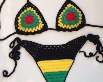 festival bikini, crochet bikini, rasta bikini, lace crochet bikini, women swimwear, crochet bikini swimsuit, /WORLDACCESSORY