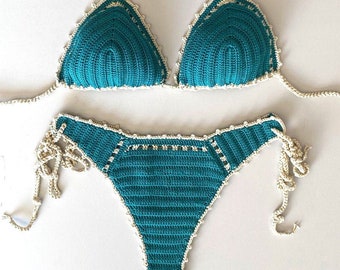 crochet bikini set,  green bikini, (color 453), crochet bikini, lace crochet bikini, women swimwear, crochet bikini swimsuit