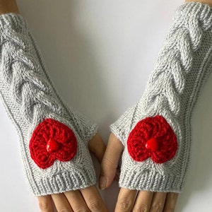 Heart gloves, Valentine&#39;s Day crochet gloves, Fingerless gloves, handmade gloves, /Winter Accessories /Women /WORLDACCESSORY