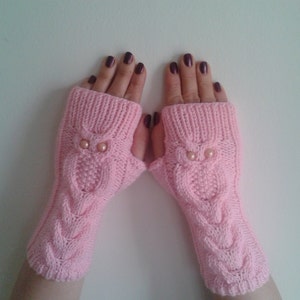 Owl Hand-Knitted Fingerless Gloves/pınk color / Winter Accessories /Women Gloves Winter Gloves/WORLDACCESSORY
