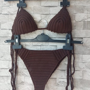 crochet bikini set, Tan Brown bikini, (color 26), Sea Shells bikini, women swimwear, shell necklace with gift, crochet bikini swimsuit