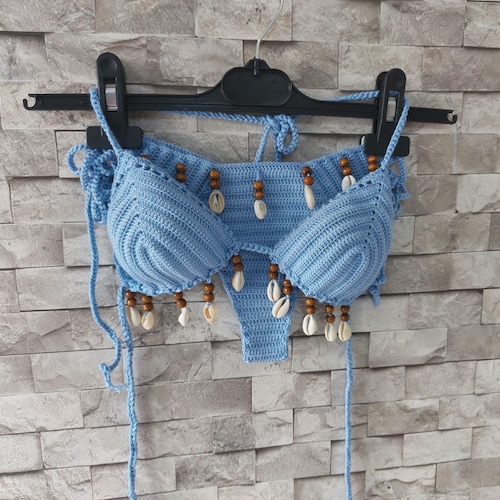 Crochet Bikini Set Green Bikini color 453 Sea Shells - Etsy
