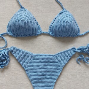 blue crochet bikini set / (350) set trends color crochet bikini, lace crochet bikini, women swimwear, crochet bikini swimsuit