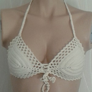 cream crochet bikini top, women bikini crochet bikini swimsuit, 2021 summer bikini trends/WORLDACCESSORY