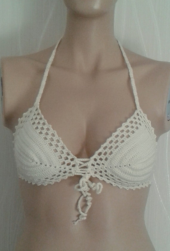 cream crochet bikini top, women bikini crochet bikini swimsuit, 2021 summer bikini trends/WORLDACCESSORY
