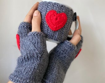 Heart gloves, Valentine's Day crochet gloves, Fingerless gloves, handmade gloves, /Winter Accessories /Women /WORLDACCESSORY