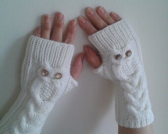 discount sale White Owl Hand-Knitted Fingerless Gloves/Winter Accessories /Women Gloves Winter Gloves/WORLDACCESSORY