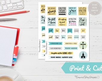 Faith Printable Planner Stickers, Printable Bible Journal Stickers, Print and Cut, Digital Printable Christian Stickers, Faith Journaling