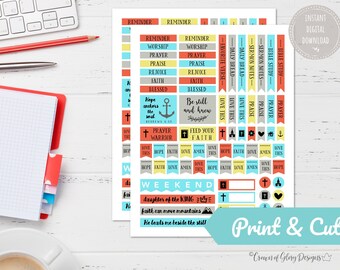 Faith Printable Planner Stickers, Printable Bible Journal Stickers, Print and Cut, Digital Printable Christian Stickers, Faith Journaling