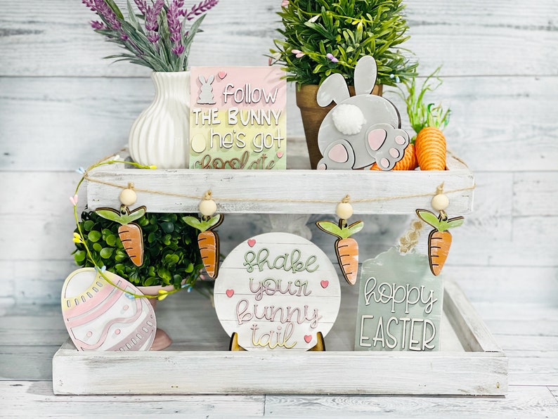 Easter Tiered Tray Set Easter Tray Decorations Tier Tray Etsy