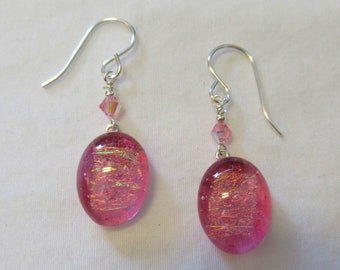 Fused Pink and Dichroic Glass Earrings - g0777e11