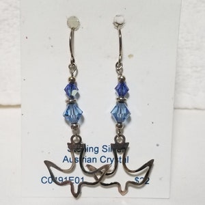 Blue Crystal & Sterling Silver Dove Earrings - c0491e01