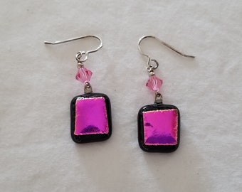Pink Fused Dichroic Glass Earrings - g0770e16