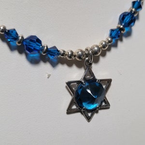 Sterling Silver and Capri Blue Crystal Star of David Necklace - g0482n03