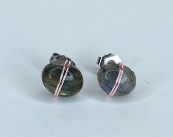 Labradorite Gemstone Stud Earrings, Minimalist Earrings, Crystal Healing, Raw Crystal Stud Set Christmas Gift