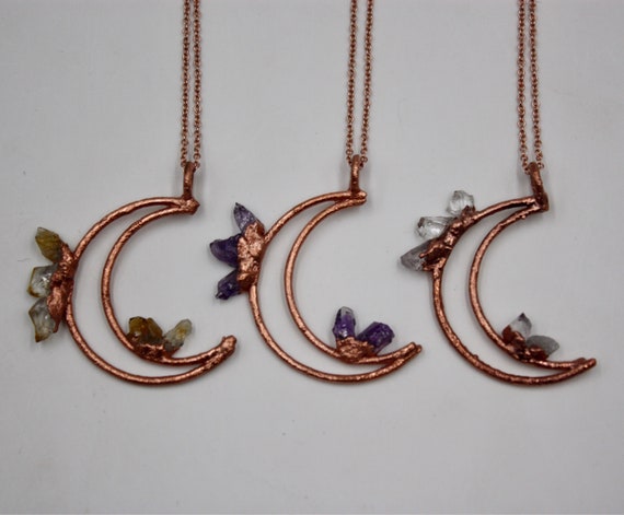 Kristall Halskette Sterne auf dem Mond Heilung Kristalle Kupfer Kristall Anhänger Rose Gold Kette durch den salzigen Kristall Kristall Halskette Sterne auf dem Mond Heilung Kristalle Kupfer Kristall Anhänger Rose Gold Kette durch den salzigen Kristall