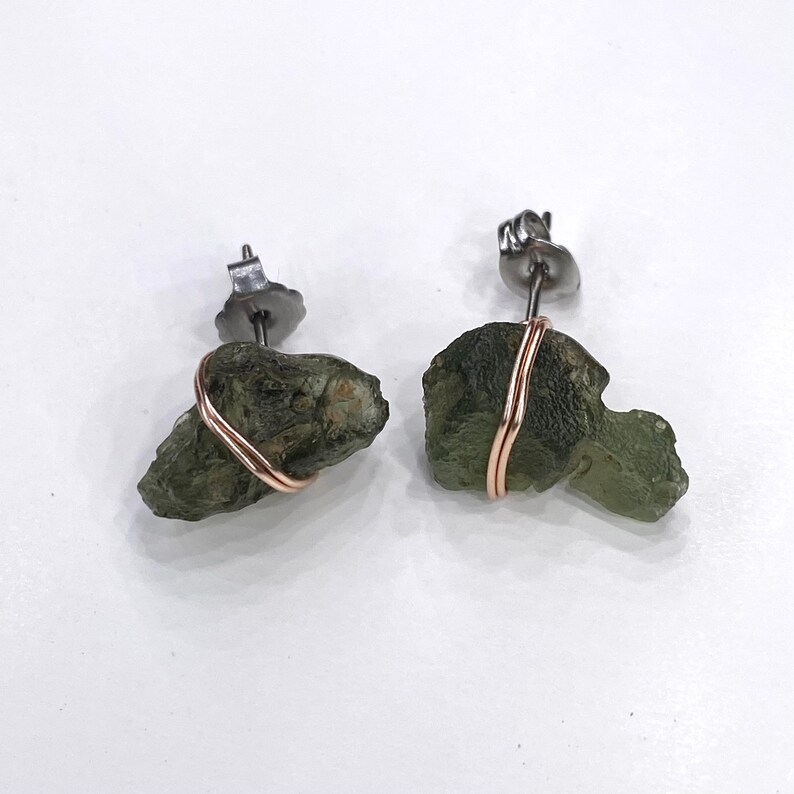 Titanium Hypoallergenic Studs Crystal and Gemstone Healing All Chakras Rose Gold Wire by The Salty Crystal Moldavite Stud Earrings