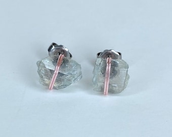 Topaz Crystal Stud Earrings, Raw Gemstone Dainty Earrings Rose Gold Crystal Stud Earrings on Titanium Posts
