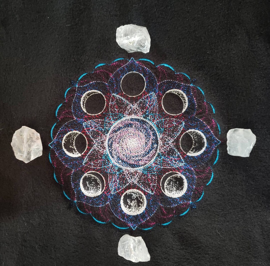 Clear Quartz Crystals With Embroidered Galactic Moon Mandala - Etsy