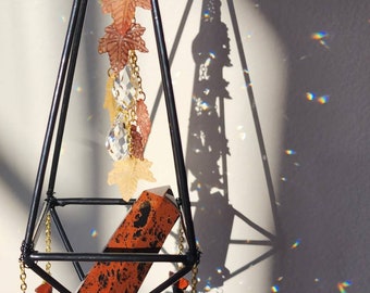 Autumn Leaves and Crystal Suncatcher Sun Catcher Crystal Rainbow Decor