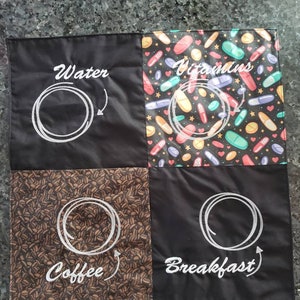 Morning Routine Organizational Mat or Placemat - Coffee, Breakfast, Vitamins, Water