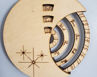 Perpetual Wooden Crescent Moon Calendar