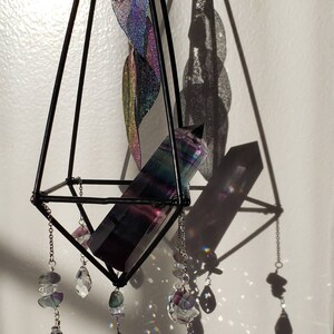 Rainbow Metal Leaves and Fluorite Crystal Suncatcher Sun Catcher Crystal Rainbow Decor