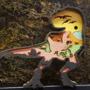 3D Layered Laser Cut Jurassic Park Inspired Dinosaur Art Piece