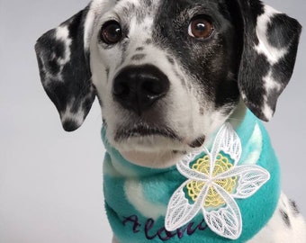 Aloha Plumaria Tropical Embroidered Dog Scarf or Snood