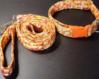 Candy Corn Halloween Dog Collar and Leash - MULTIPLE SIZES AVAILABLE