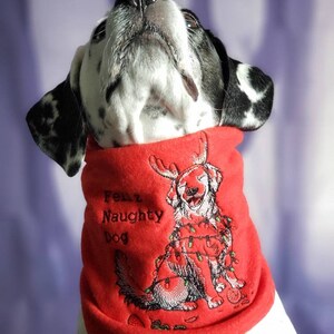Feliz Naughty Dog Christmas Embroidered Dog Scarf or Snood
