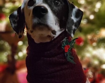Lace Holly Leaves Dog Christmas Embroidered Dog Scarf or Snood