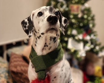 Green and Red Knit Dog Scarf