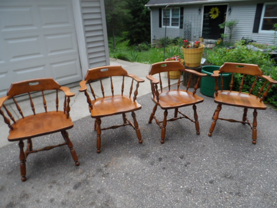 Four Vintage Ethan Allen Captain Old Tavern Pub Chairs 106031 Etsy