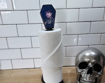Wednesday Addams Coffin paper Towel Holder Table Kitchen Handmade Goth Halloween Haunted home  Macabre Décor Horror