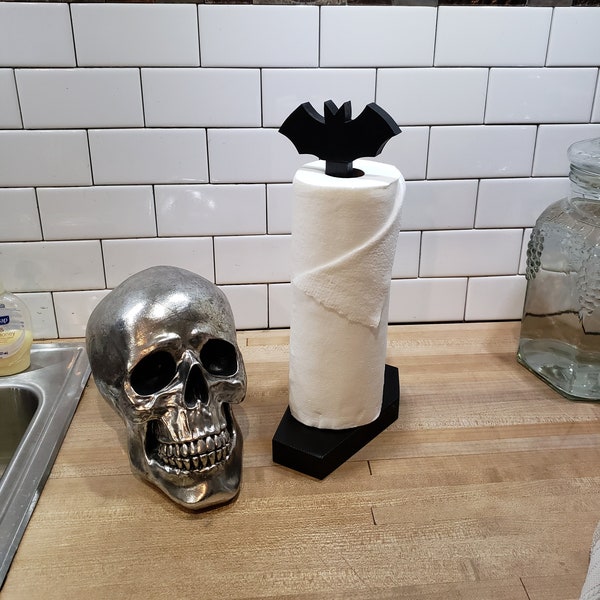 Porta toallas de papel con forma de ataúd de murciélago, hecho a mano, estilo gótico vampiro, decoración macabra para cocina de Halloween