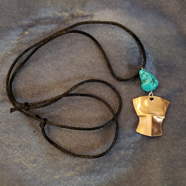 Tlingit made , hand hammered Medium or Small Copper or Nickel Silver Tinnah necklace with turquoise Alaskan native