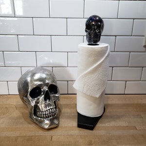 Large Ceramic Skull Coffin Paper Towel Holder Handmade Vampire Goth Halloween Kitchen Macabre Décor