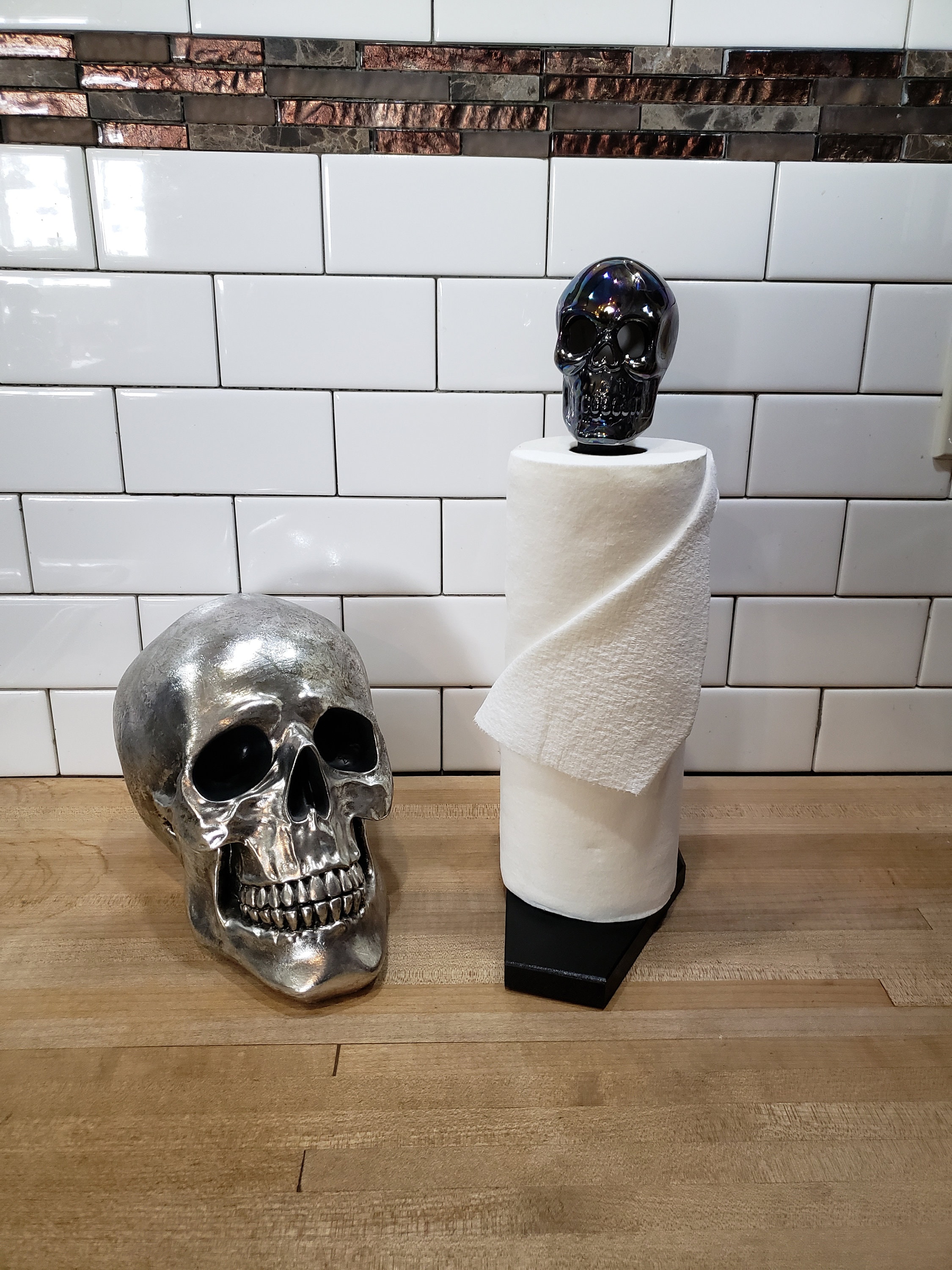 Large Skull With Raven Coffin Paper Towel Holder Handmade Vampire Goth  Halloween Kitchen Macabre Décor 