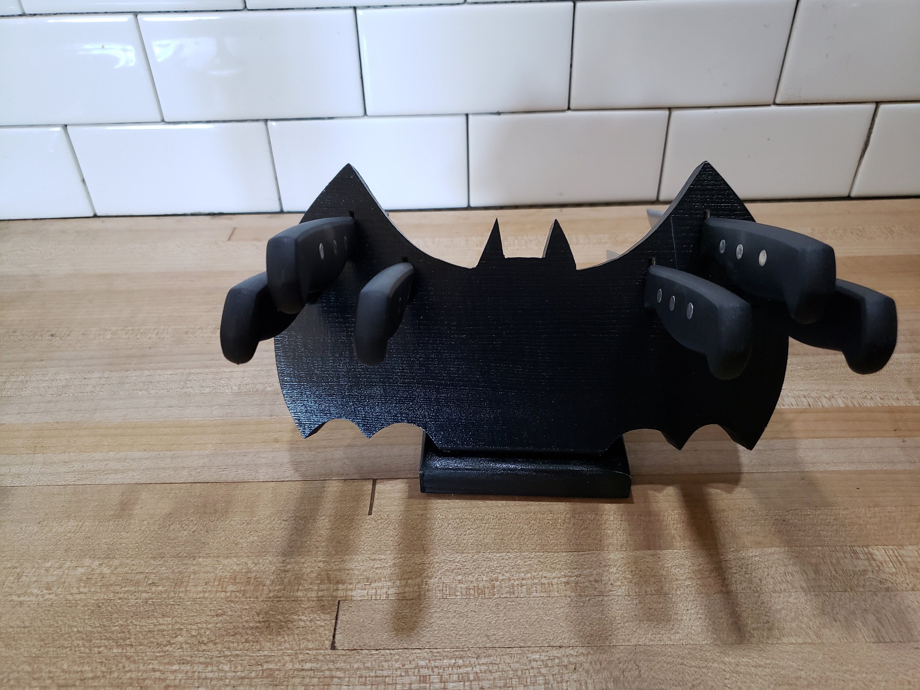 Bat Steak Knife Block Solid Hardwood 6 Knifes Included If Purchased Gothic  Goth Horror Graveyard Creepy Knife Holder 